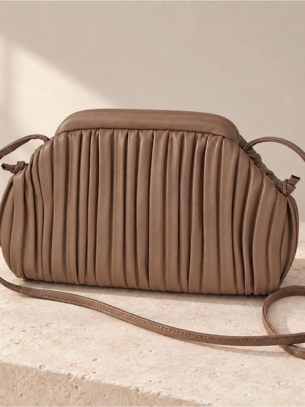 Plissé Crossbody Bag in Taupe